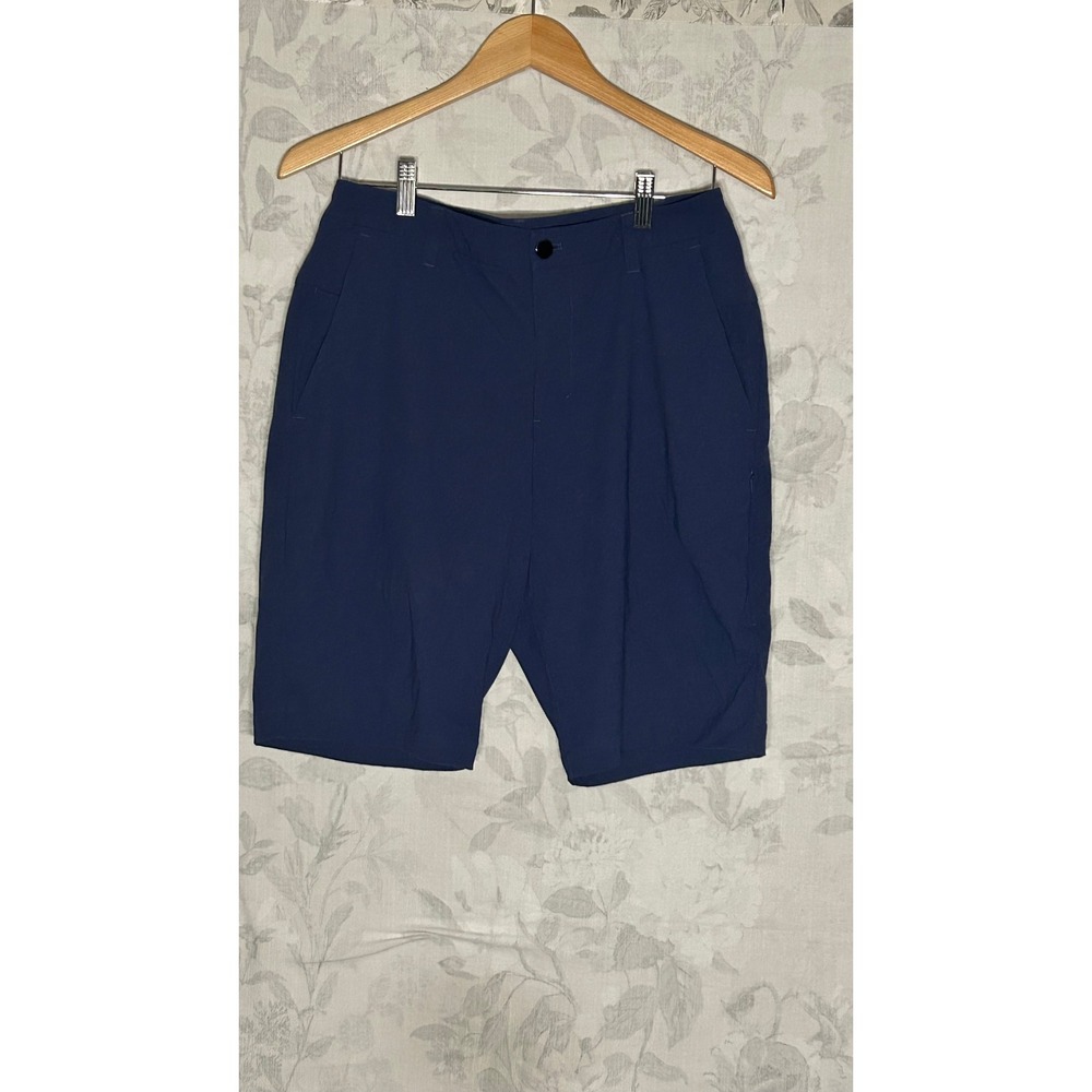 Mens Navy Blue Athletic Shorts Casual Comfort Fit Knee Length Size 32